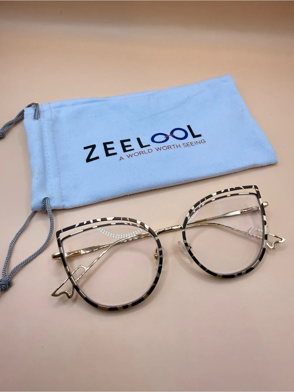 Women’s Cat-Eye Fashion Glasses in Tortoiseshell and Gold, No prescription